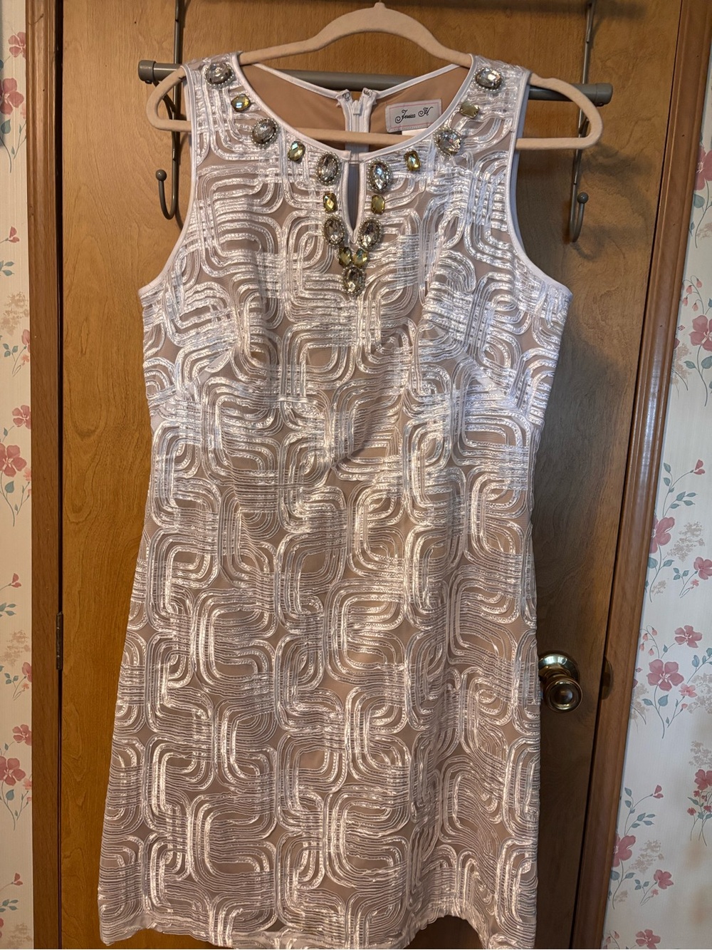 Jessica Blush Pink Jeweled Neck Mini Dress
